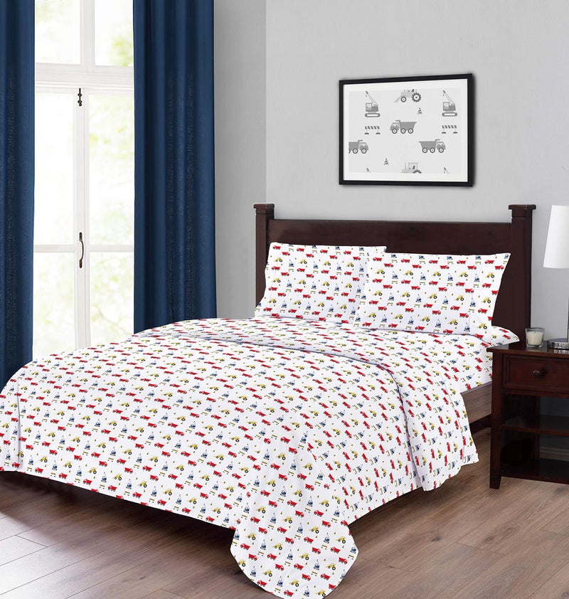 softan طقم ملاءات سرير سوفتان للأطفال، حجم توأم، 3 قطع، ميكروفايبر، تصميم شاحنات، جيب عميق - Image 4